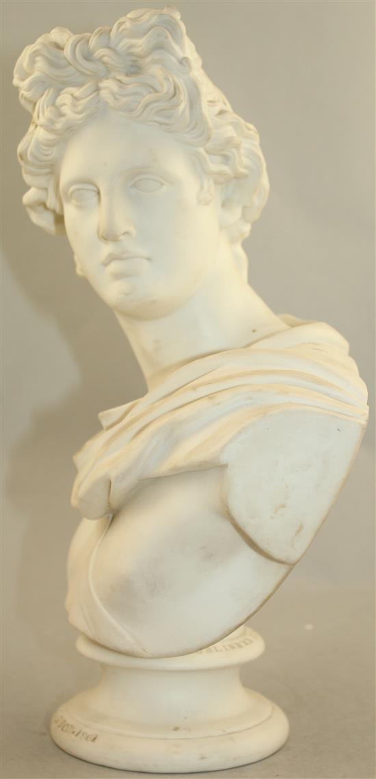 A Copeland parian bust of the Apollo Belvedere, after C. Delpech, 33cm